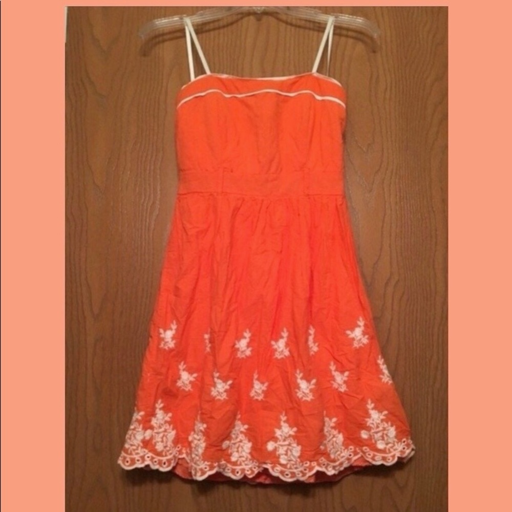 Orange Floral Embroidered Strapless Mini Dress Size XS Adult / 7 Juniors